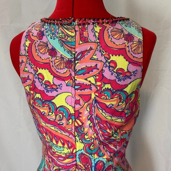 Lilly Pulitzer Vibrant Multicolor Paisley Dress with beaded neckline - Picture 7 of 12